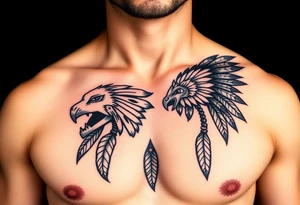 Native American chest color male left peck tattoo idea