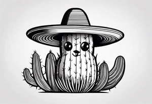 Cactus wearing a sombrero black and grey tattoo idea