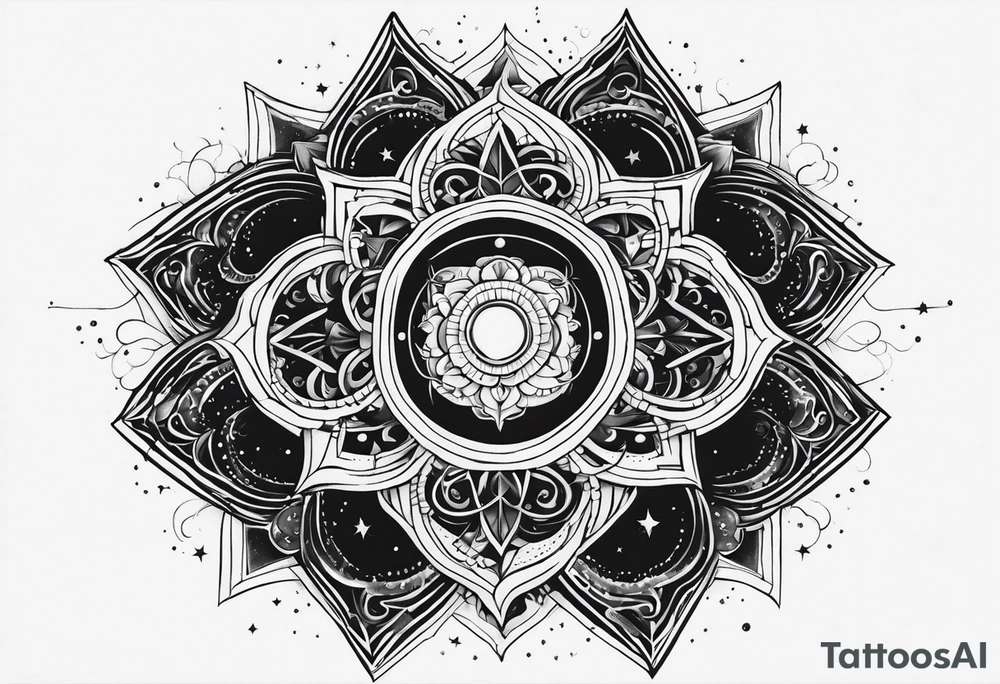Shoulder piece. Black in the middle with swirly lines around. Starry Night esque but more black and more creepy, romantic goth vibes tattoo idea