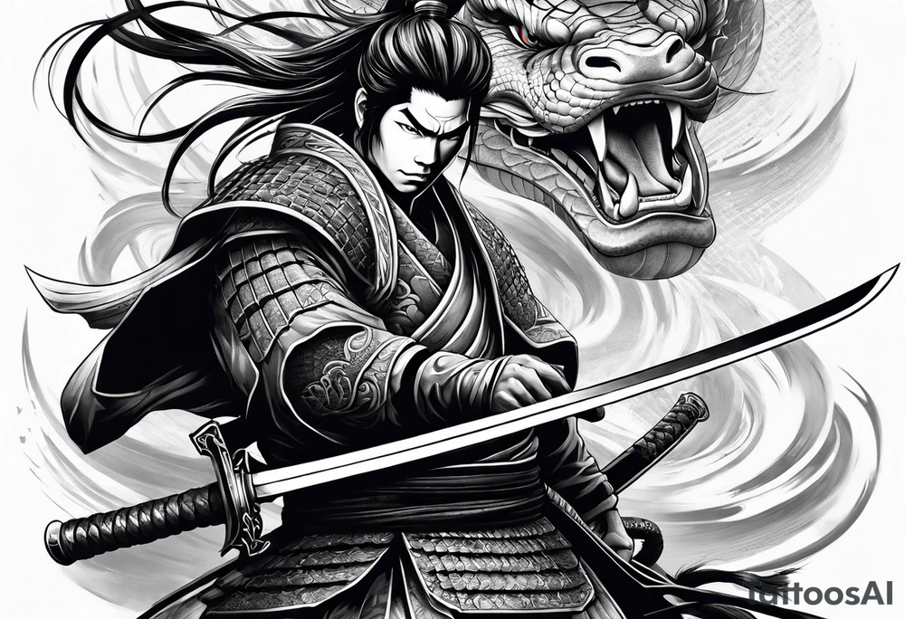 samurai with katana Nd snake tattoo idea