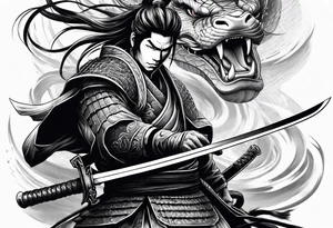 samurai with katana Nd snake tattoo idea