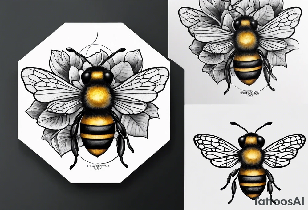 Small tattoo. There’s a hydrangea and a bee but they are not touching. Make the bee smaller than the hydrangea and have the bee off to the side. tattoo idea
