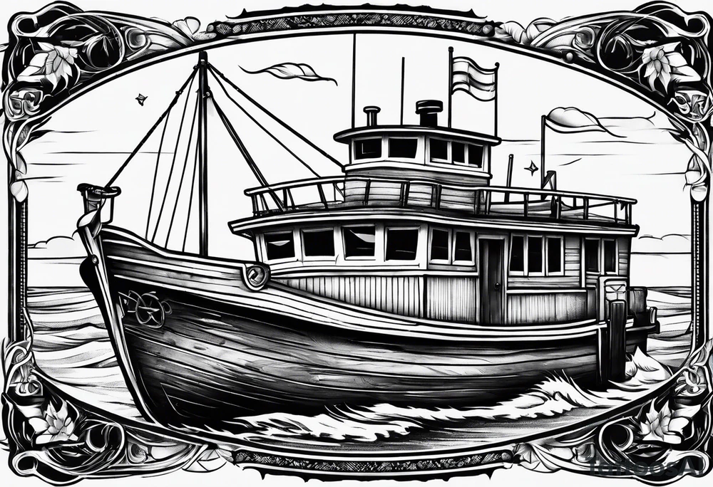 A simple vintage fishing boat tattoo idea