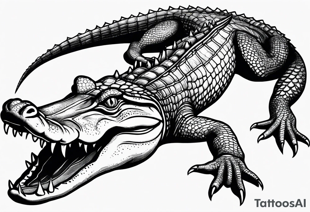 Full body alligator with stretched tail top view tattoo idea