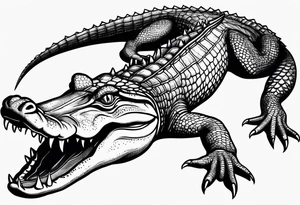 Full body alligator with stretched tail top view tattoo idea