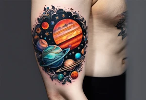 Solar system planet bouquet tattoo idea