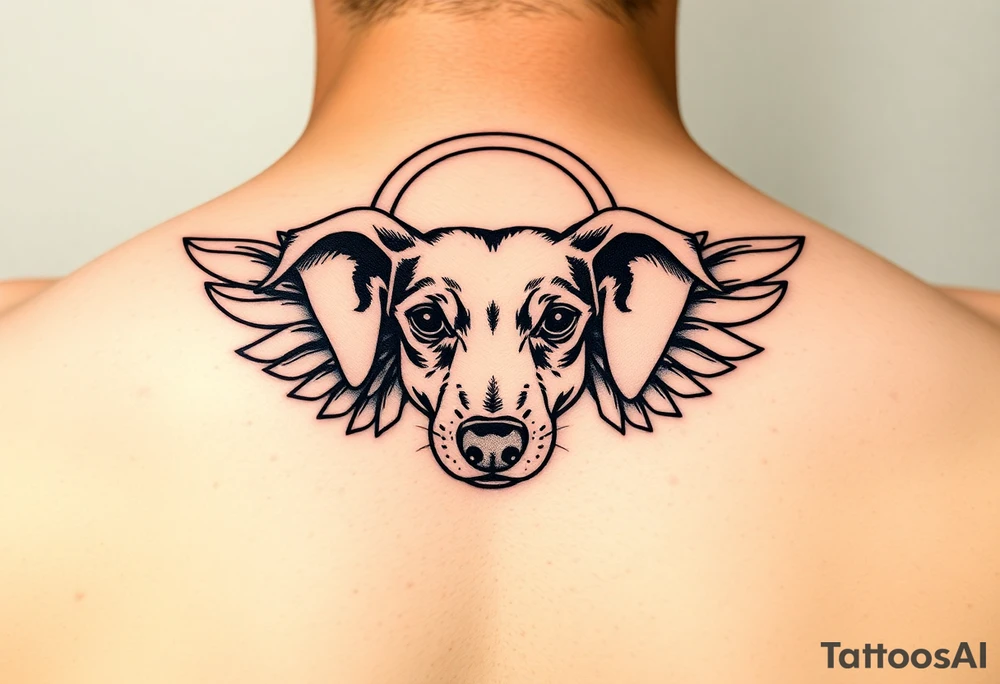 Dachshund ears with wings and halo tattoo idea