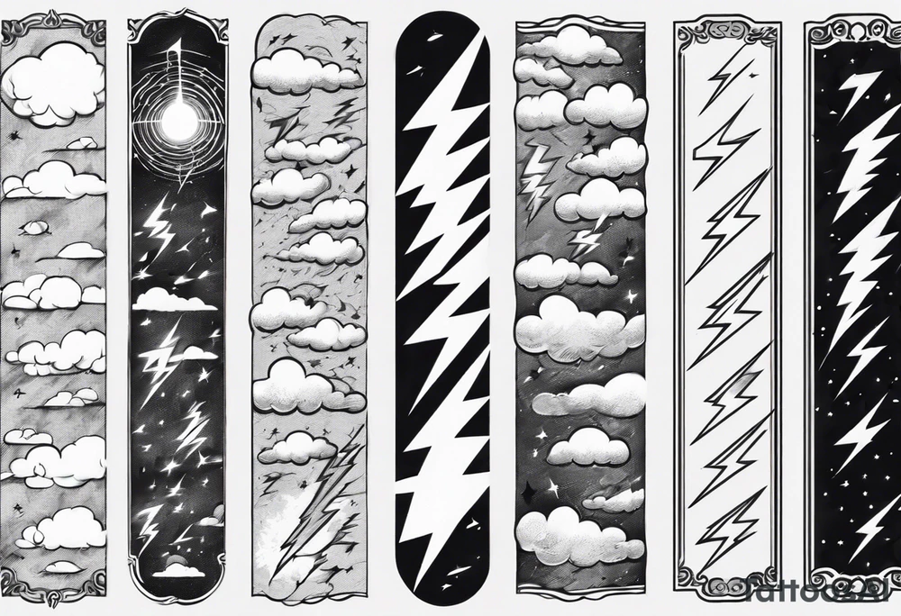 forearm sleeve lightning and clouds pattern tattoo idea