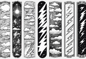 forearm sleeve lightning and clouds pattern tattoo idea