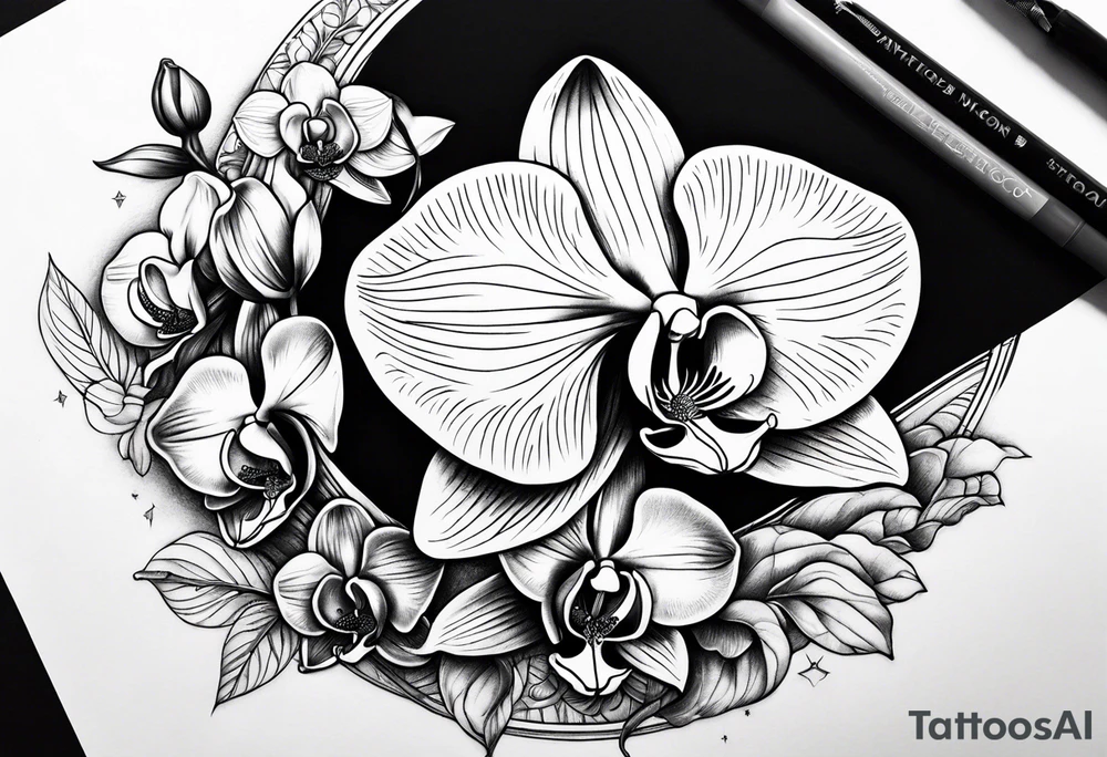 Orchid sitting on a crescent moon tattoo idea