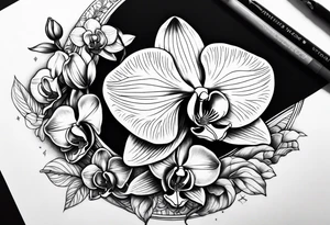 Orchid sitting on a crescent moon tattoo idea