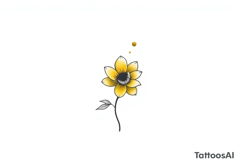 A minimalist flower tattoo that represents a shattered and betrayed gemini woman who fought hard throughout this year. With colors yellow and black. Make it unique and rare tattoo idea