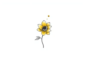 A minimalist flower tattoo that represents a shattered and betrayed gemini woman who fought hard throughout this year. With colors yellow and black. Make it unique and rare tattoo idea