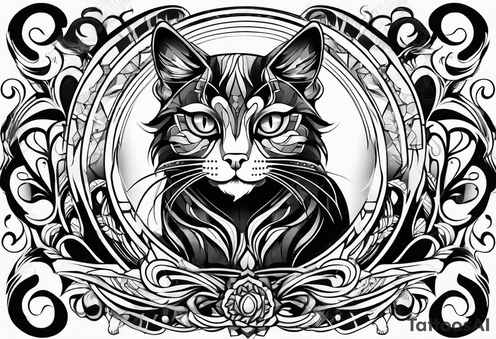 black dark cat vectorized futuristically tattoo idea