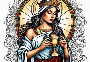 holy saint woman turned away
 holding a chalice tattoo idea