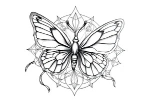 ethereal butterfly with flowing silk ribbons in geometric mandala tattoo idea