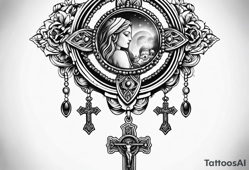 Rosary around hand tattoo idea