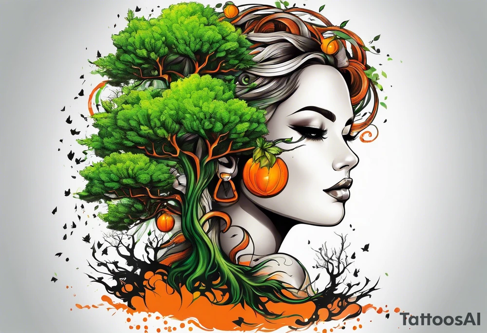 Action Tree Service using colors green and orange tattoo idea