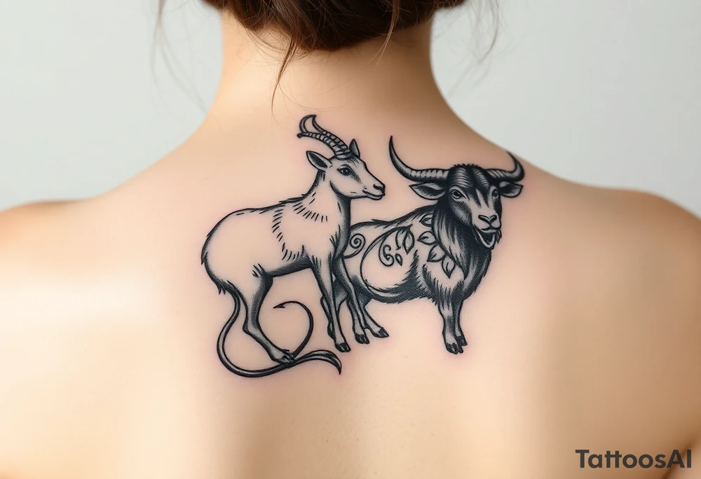 Rat, goat, dog and ox tattoo idea