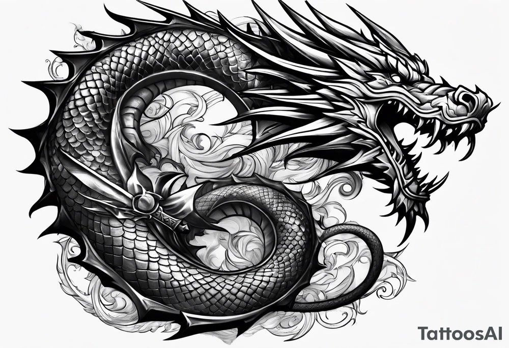 show me a tattoo design where there is a sword and a dragon wrapped around it tattoo idea