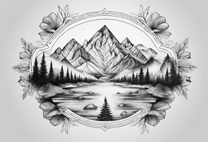 •	Create a mandala incorporating elements of nature like mountains, trees, and rivers to symbolize harmony and balance. tattoo idea