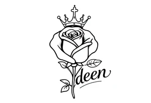 Rose with no stem with a kings crown above it and the name Aiden large Infront of it going to the right tattoo idea
