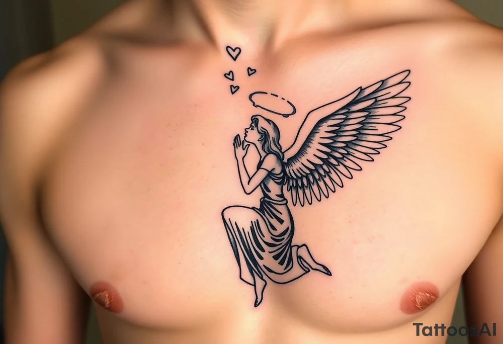 Dante Mikha'el fallen angel on her knees looking sky while her wings are falling tattoo idea