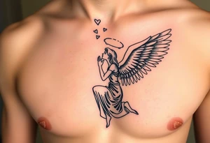Dante Mikha'el fallen angel on her knees looking sky while her wings are falling tattoo idea