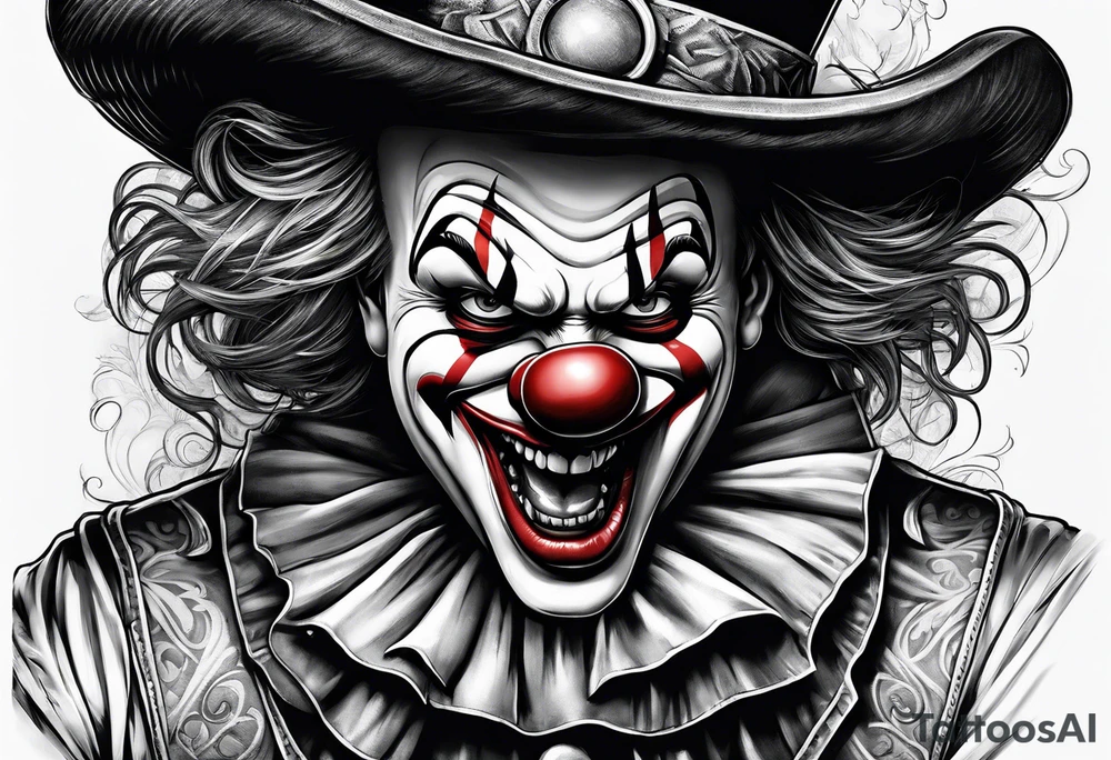 A clown biting holding a bullet in his teeth tattoo idea