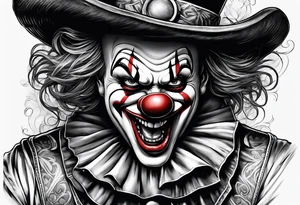 A clown biting holding a bullet in his teeth tattoo idea