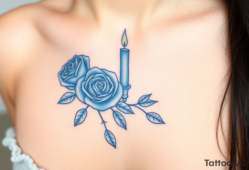 Blue, 2 roses, 2 candles tattoo idea