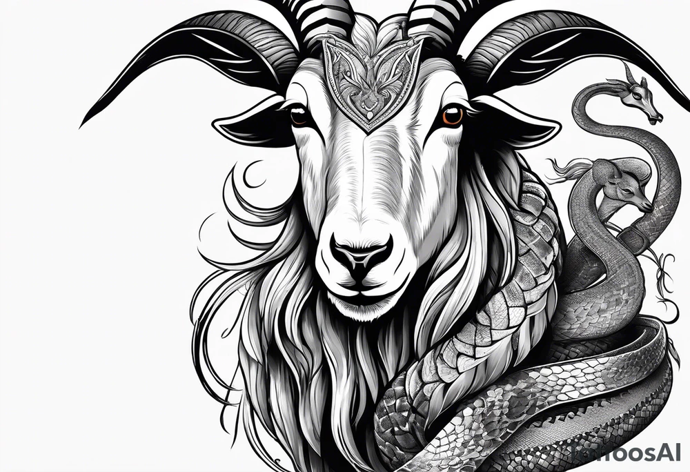 Image of a goat combined with a Snake tattoo idea