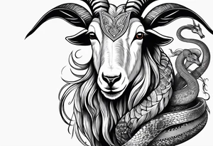 Image of a goat combined with a Snake tattoo idea