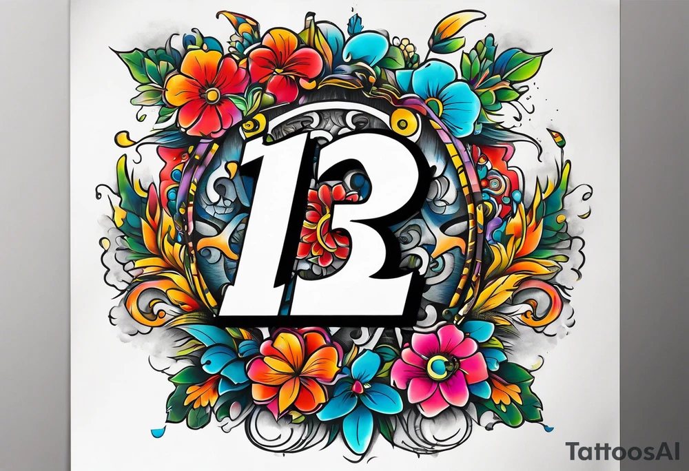 I would like a tattoo, featuring only 
number 13 in a colorful old school style. tattoo idea