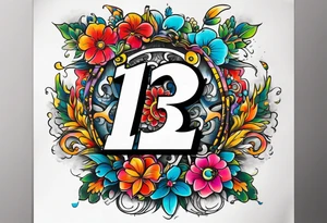 I would like a tattoo, featuring only 
number 13 in a colorful old school style. tattoo idea