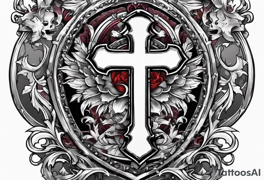 skeleton holding a shield with a cross on it tattoo idea
