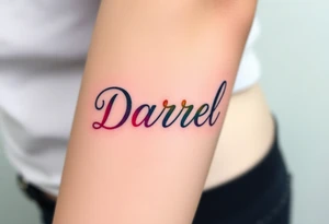 neon colors, 1 inch font, "Darrell" with lots of whimsical background tattoo idea