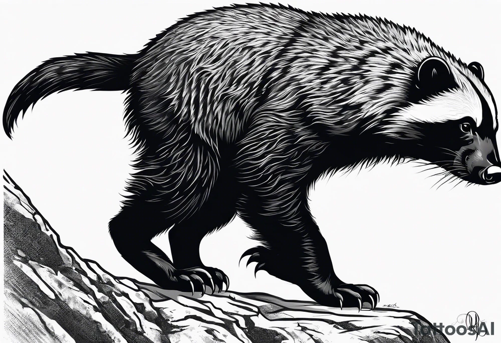 honey badger climbing-over, claws, rear view tattoo idea