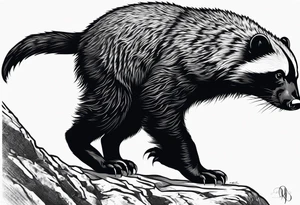 honey badger climbing-over, claws, rear view tattoo idea