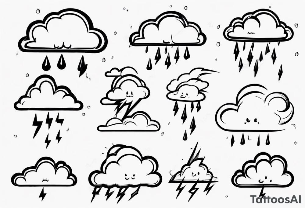 a cloud with rain and thunder tattoo idea