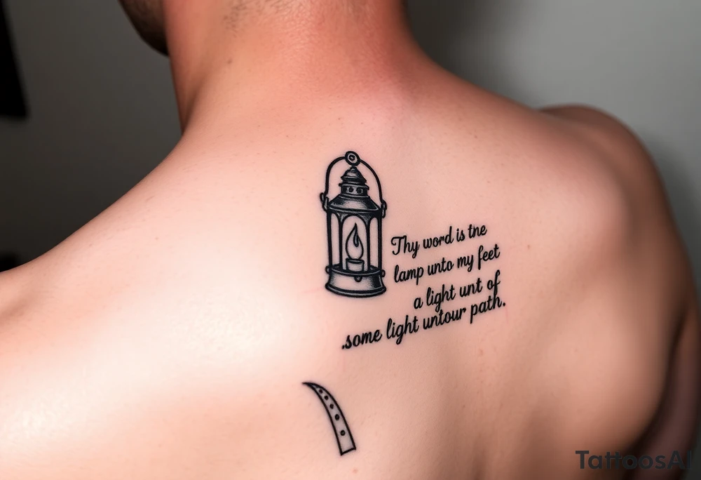 Someone holding a lantern to light up a road with the text: "Thy word is a lamp unto my feet a light unto my path." tattoo idea