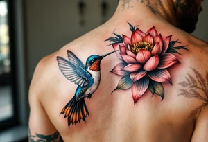 hummingbird and lotus flower, egyptian theme tattoo idea