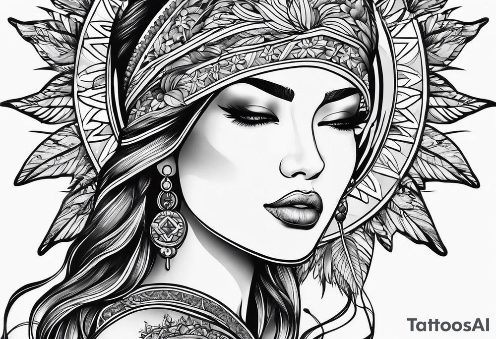 sun and woman tattoo idea