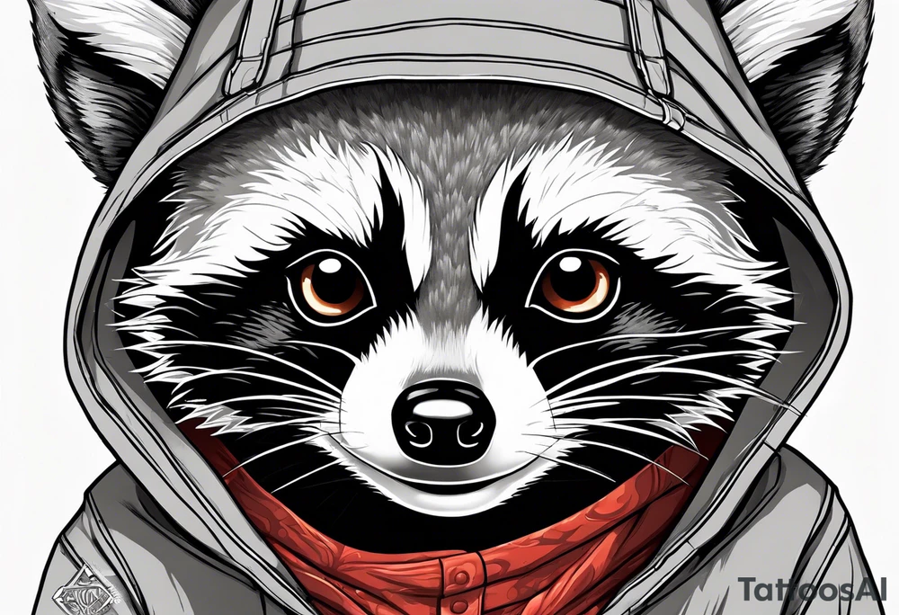raccoon wearing a Superman hoodie tattoo idea