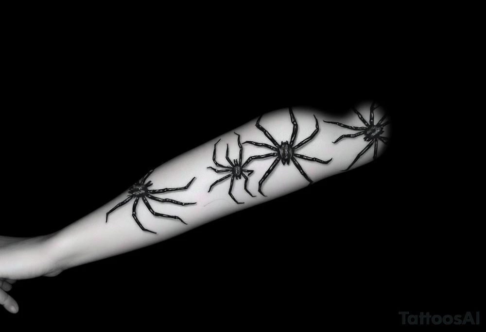 4 Spiders crawling down arm tattoo idea