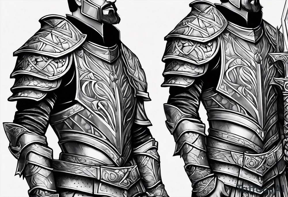 Armor arms full with sword tattoo idea