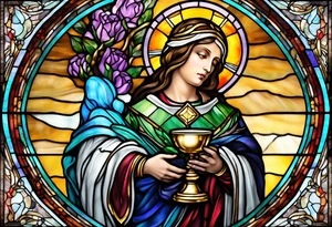 holy saint stained glass holding a chalice tattoo idea