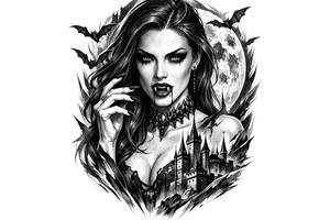 female vampire,bats,full moon. tattoo idea