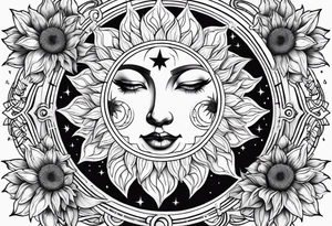 Sunflowers sun and moon tattoo idea