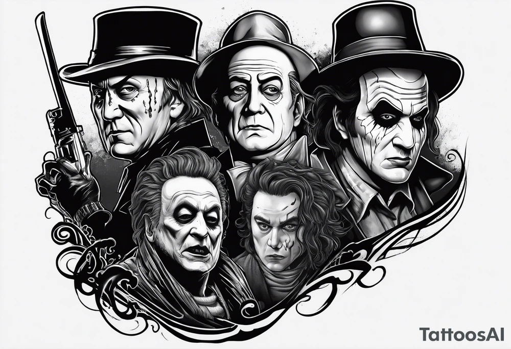 Classic horror, with influence from Michael Myers, Ghost Face, Freddy Krueger, Sweeney Todd and Jason Vorheez tattoo idea